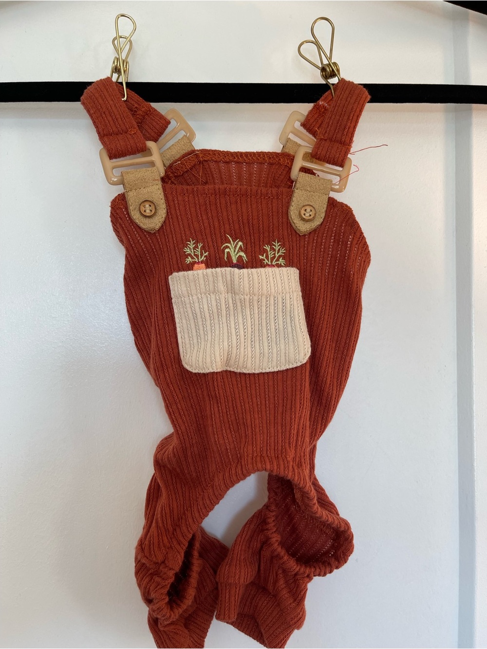 Rust Ribbed Overalls with Cream Pocket for CATS/KITTENS